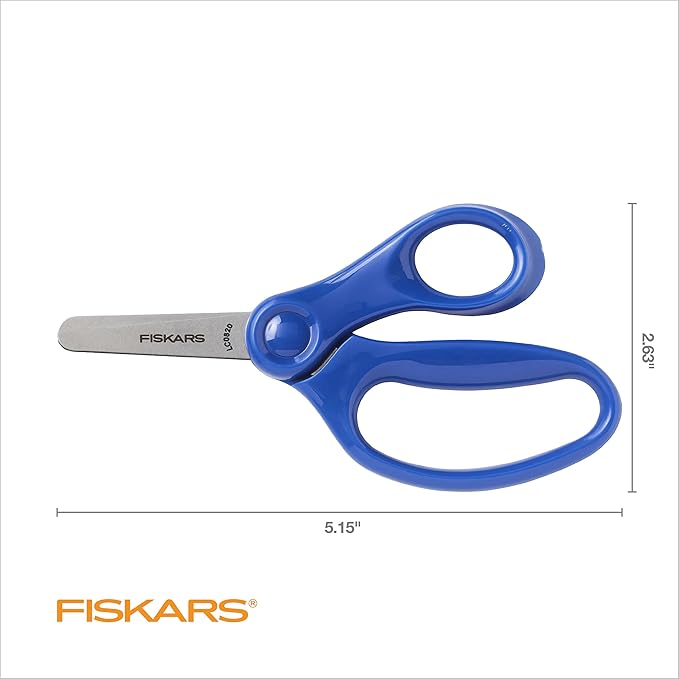 Fiskars 5" Blunt-Tip Scissors for Kids Ages 4-7 - Scissors for School or Crafting - Back to School Supplies - Blue