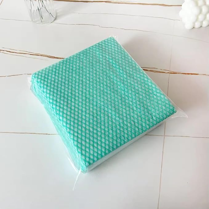 Disposable Cleaning Cloths 50 Packs, 13.8"x15.8" Reusable Kitchen Towels, Soft Absorbent Multipurpose Household Cleaning Towels, Disposable Dish Cloths for Kitchen, Stove, Bathroom, Handy Wipes, Green