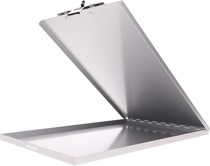 Saunders Slim Metal Clipboard with Storage, Silver Single Layer Nursing Clipboard Folio, Letter Size Paper Organizer, Steel Clip with Locking Latch, Form Holder for Office, School & Work - Made in USA