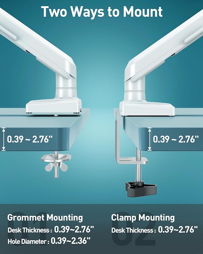 Single Monitor Desk Mount, 13-32 inch Adjustable Full Motion Monitor Arm, Computer Monitor Stand Holder with Clamp and Grommet Base, Fits 4.4 to 22lbs Screens, VESA Mount Bracket, White, Freelift Pro