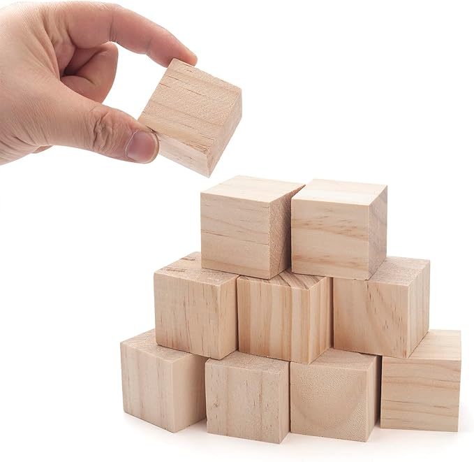 Wooden Blocks for Crafts 1.5 inch, 10 PCS Blank Wood Blocks for Crafts, Large Wood Cubes for Baby Shower, Crafting, DIY Projects, Letters, Stamps, Dice, Natural Unfinished Square Wooden Block