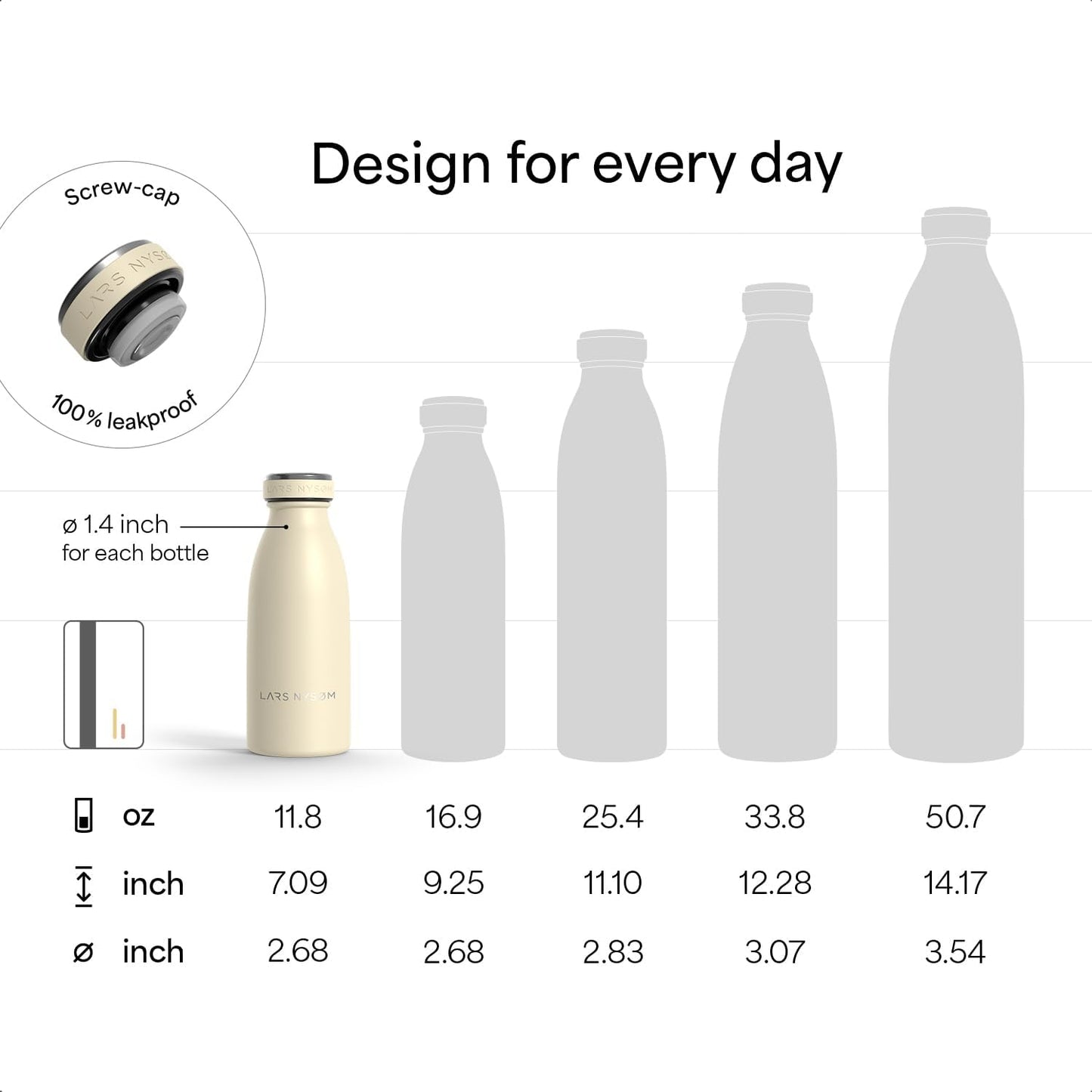 LARS NYSØM Stainless Steel Insulated Water Bottle 12oz 17oz 25oz 34oz 51oz | Insulated Thermo Flask for Hot and Cold Beverages | Leakproof Drinking Bottle (Carbon Black, 11.9oz)
