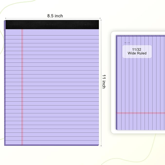 Colored Legal Pads 8.5 x 11 Note Pads 8.5 x 11 inch, Wide Ruled Clear Print Writing Pads 30 Sheets/Pad, 80gsm Colored Paper, Perforated Notepad with Sturdy Back (3 Pads)