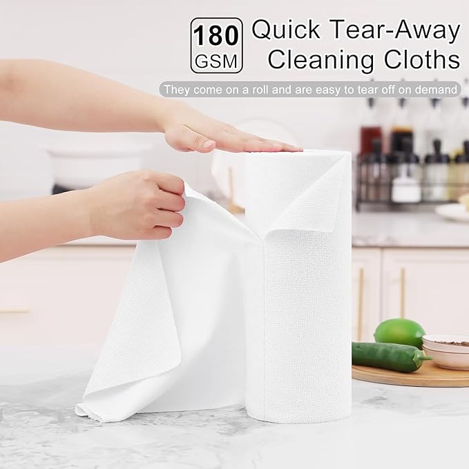 Homaxy Tear Away Dish Cloths Rolls, 40 Sheets-11.8" X 11.8", Reusable Washable Dish Towels for Kitchen, Ultra Absorbent and Quick Drying Microfiber Cleaning Rags, White