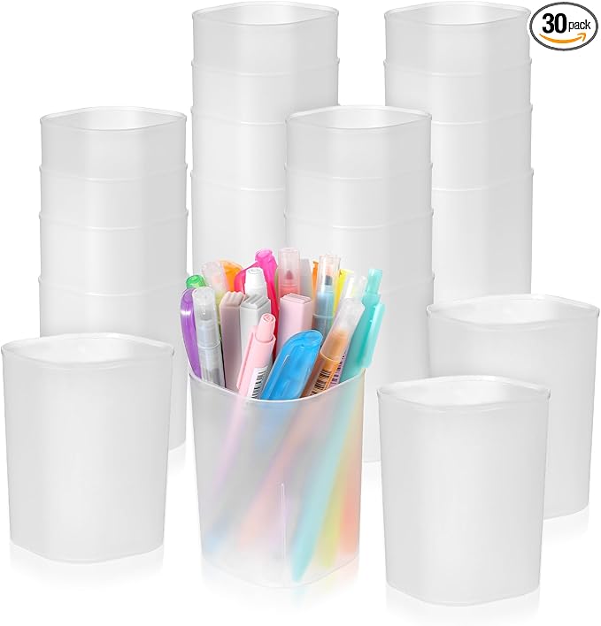 30 Pack Pen Holder Pen Cups for Desk Organizers and Storage Stationery Plastic Matte Pencil Holder Cups Ins Style Transparent for Office School Home Supplies