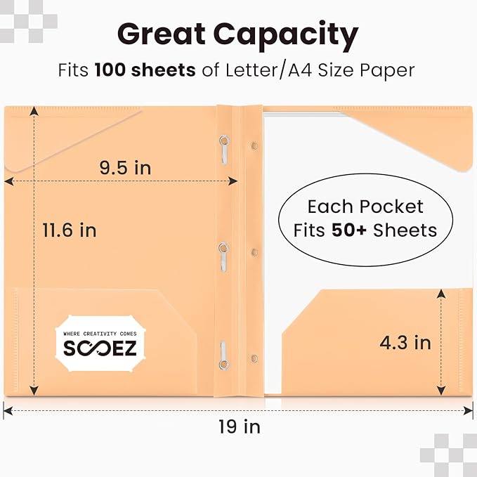 Sooez Plastic Folders with Pockets and Prongs, 6 Pack Pocket Folders with Prongs, Heavy Duty 3 Prong Folder with 2 Pocket for Document, Colored File Folders Back to School Supplies, Light Retro