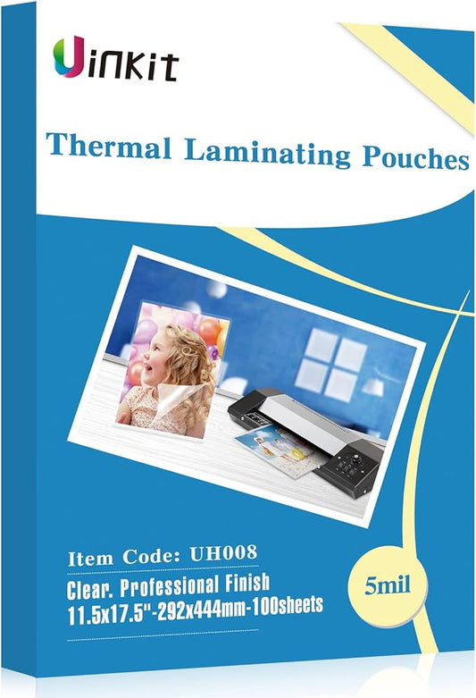 Uinkit 100Pack Thermal Laminating Sheets Hold 11x 17 Sheets 5mil Heavy Duty Laminating Pouches Menu Tabloid Size11.5X17.5 inches Lamination Sheets Paper for Laminator Clear Glossy Rounded Corner