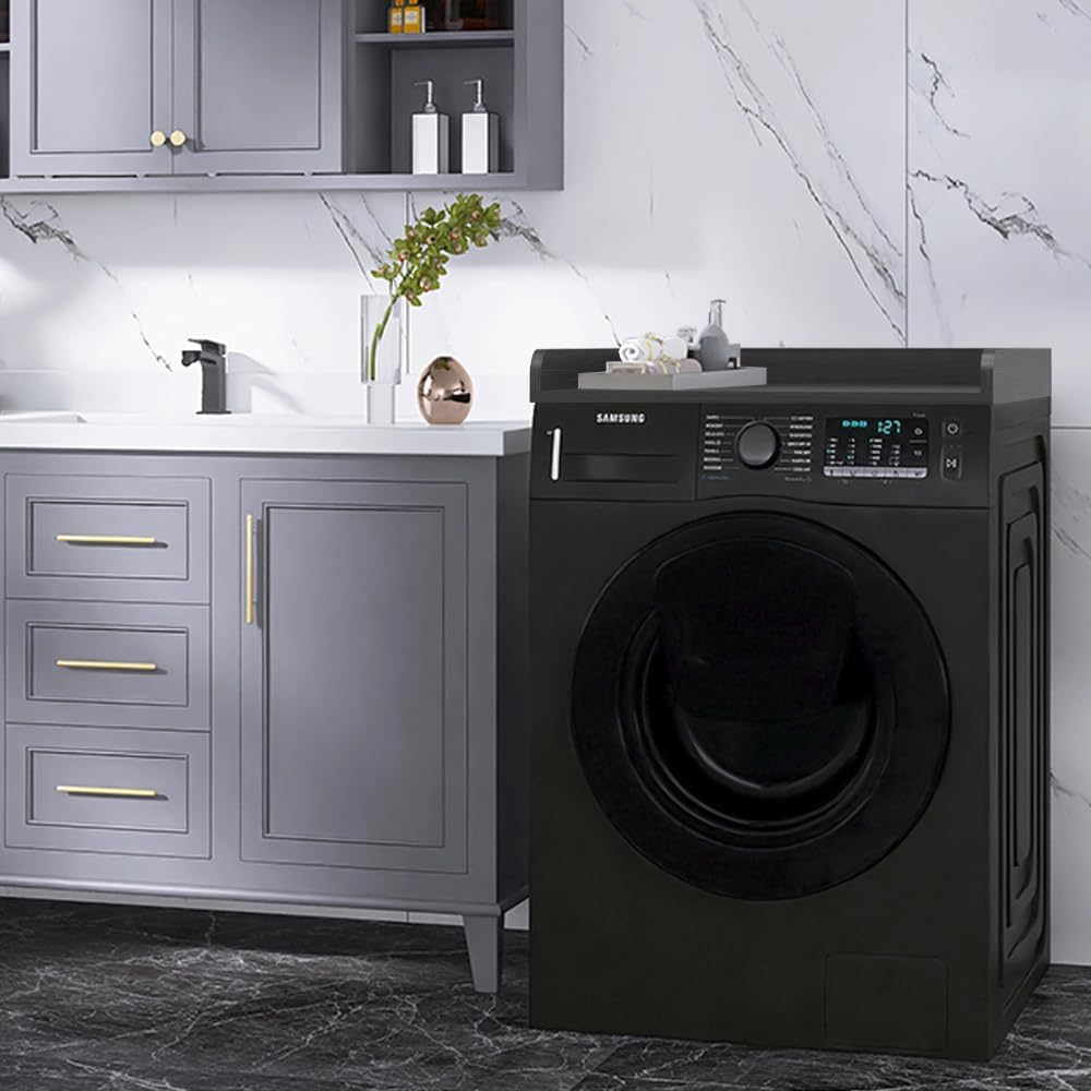 Washer Dryer Countertop Only,Edge Rails-27.5" Depth*27.5" Width Laundry Room Organization,High-Adhesion Non-Slip Protective Layer,with Edge Rails (Black)