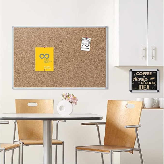 Mead Corkboard, 24" x 18" Bulletin Board, Aluminum Frame Cork Board (85360)