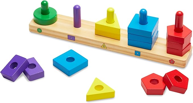 Melissa & Doug Stack and Sort Board - Wooden Educational Toy With 15 Solid Wood Pieces
