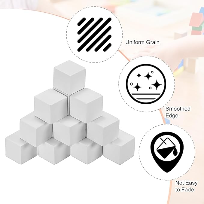 50-Pack DIY Wooden Cube, 1 Inch(2.5 Cm) Colored Natural Wood Blocks for Crafts Making Puzzle Games/Wedding/Home Decor/Dice/Building, Square Blank Block [White]