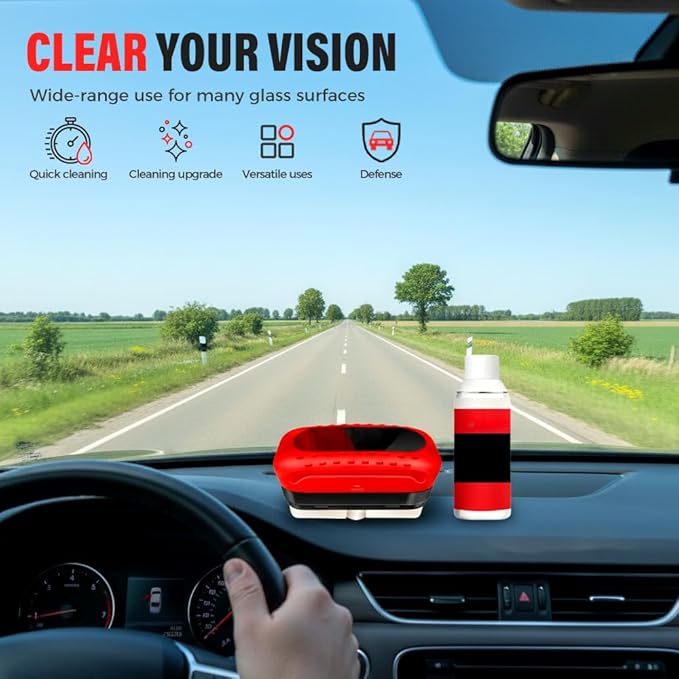 Automotive Oil Film Cleaning Brush,Antifog & Rainproof Glass Cleaning Board for Car Windows,Car Glass Oil Film Remover with Refill,windshield cleaner tool For Improves Clarity (1)