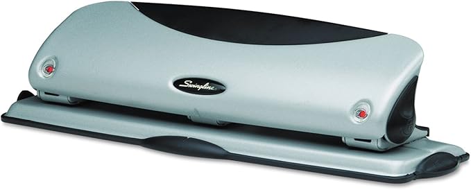 Swingline 3 Hole Punch, Desktop Hole Puncher, EasyView, 12 Sheet Punch Capacity, Silver/Black (74063)