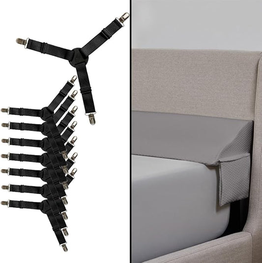 Gorilla Grip Bed Sheet Straps and Headboard Gap Pillow, Sheet Fasteners 4 Pack Black, Easy Install Sheet Suspenders, Headboard Gap Pillow Size King Gray, Dense Foam Wedge, 2 Item Bundle