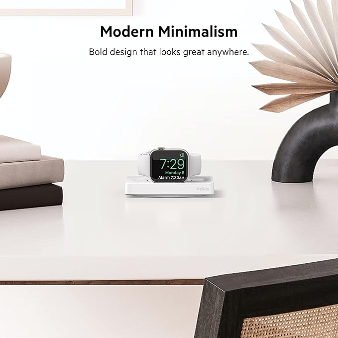 Belkin Apple Watch Charger - Fast Wireless Charging Pad - Travel Charger with Nightstand Mode - MagSafe Charging Station W/USB-C Cable Included for Apple Watch (All Models) - White