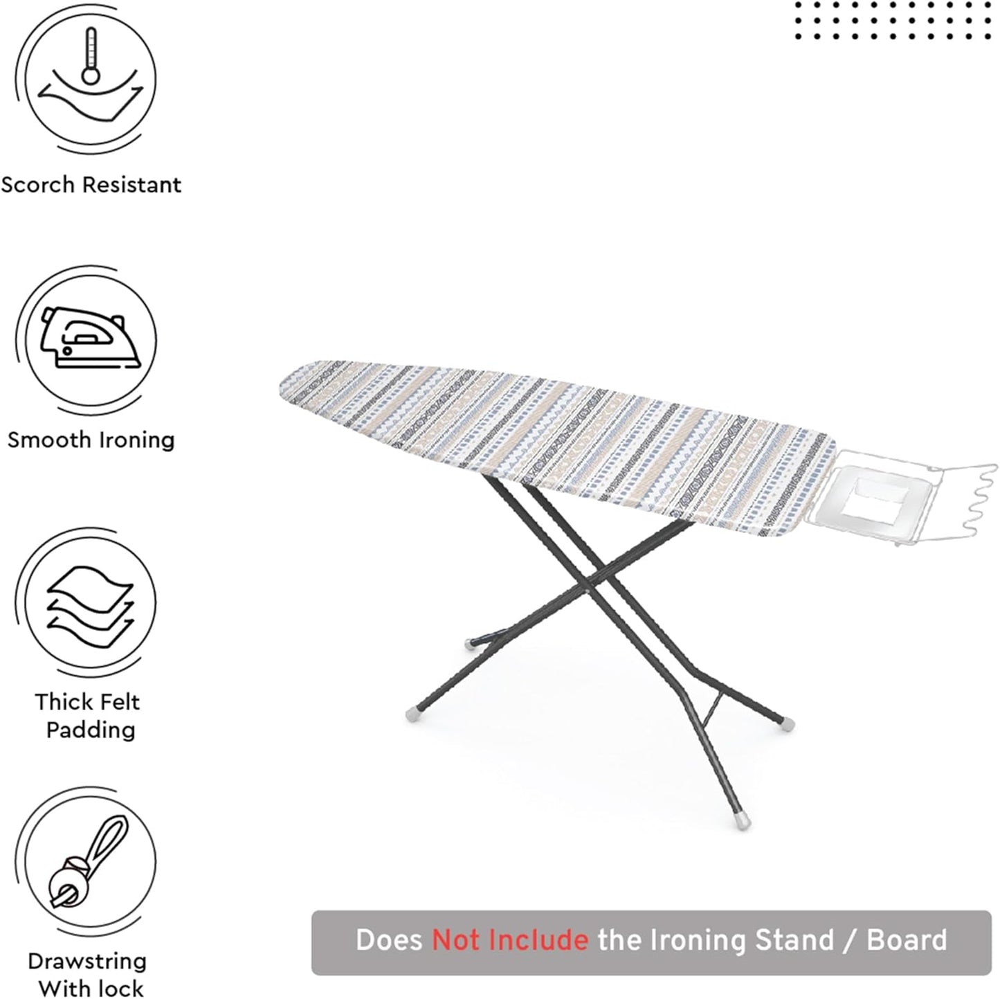 Encasa XO Ironing Board Cover and Pad 54"x15" - Thick 3mm Felt Padding, Drawstring Tightening & Lock, Easy Fit, Scorch & Stain Resistant, Fits Standard Large Ironing Board - Aztec