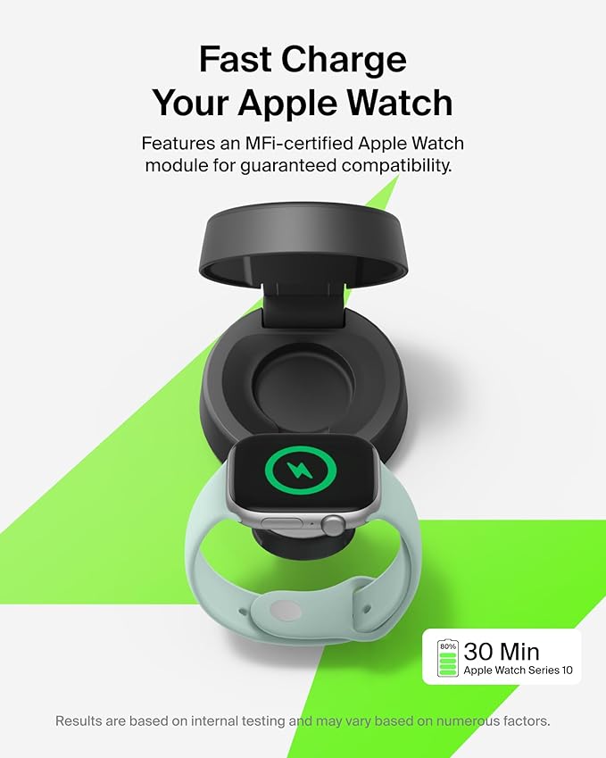 Belkin MagSafe Charger Compatible, 2-in-1 Wireless Charging Station, Qi2.2 25W Convertible Magnetic Charger for iPhone 17, Apple Watch Series 10, Google Pixel 10, and More (45W Adapter Included)