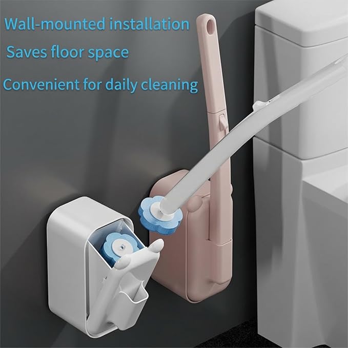 Disposable Toilet Brush with 48 Refills,Toilet Cleaning Supplies,Toilet Wand Brush Starter Kit,Wall Mounted Toilet Bowl Cleaner Brush with Holder for Bathroom Deep Cleaning & Hygiene (White)