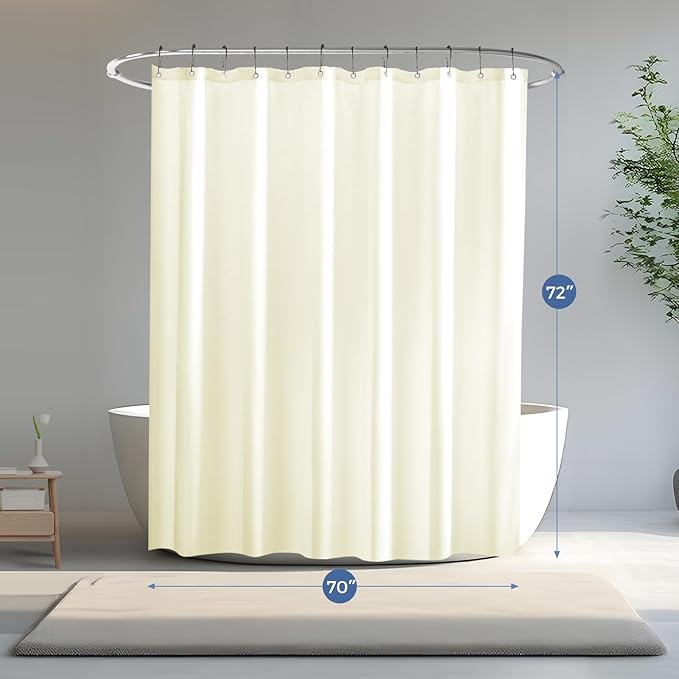 downluxe Waterproof Fabric Shower Curtain Liner, Soft Cloth Shower Liner with 3 Magnets, Machine Washable & Hotel Quality Bathroom Curtain, 70" W x 72" L, Ivory