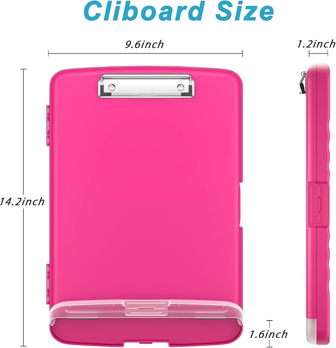 Rimilak Plastic Clipboard with Storage, 8.5 x 11 High Capacity Folio Nursing Case with Pen Holder, Size 14.2 x 9.6 x 1.2″ Folder Side-Opening for Classroom, Teacher, Student, Smooth Writing, Red