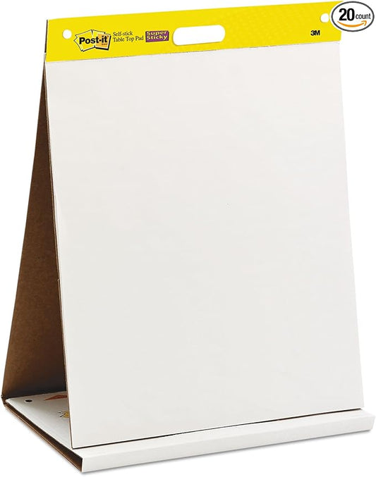 3M Post-it 563R Self Stick Tabletop Easel Unruled Pad, 20 x 23, White, 20 Sheets