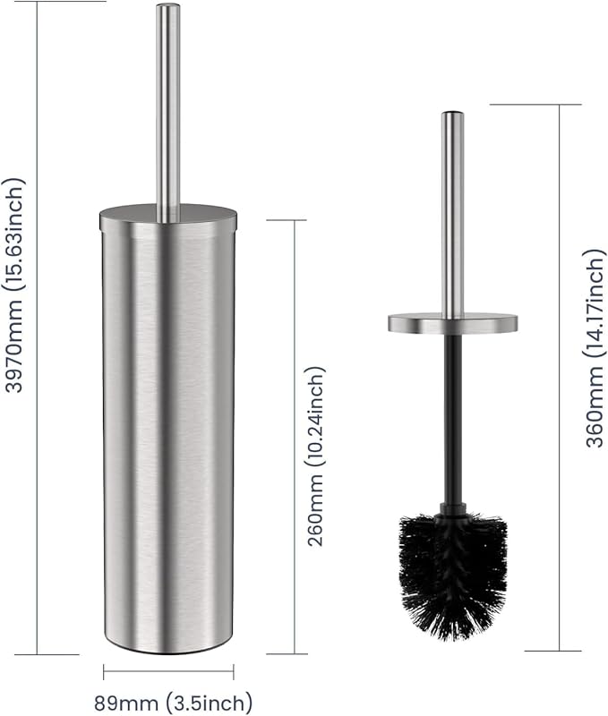 DOWRY Stainless Steel Freestanding Toilet Bowl Brush and Holder with Long Handle for Bathroom Storage Organization,Sturdy Deep Cleaning Toilet Bowl Cleaner,Nickel Round 2PCS