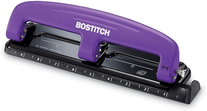 Bostitch Office EZ Squeeze Reduced Effort 3-Hole Punch, 12 Sheets, Purple