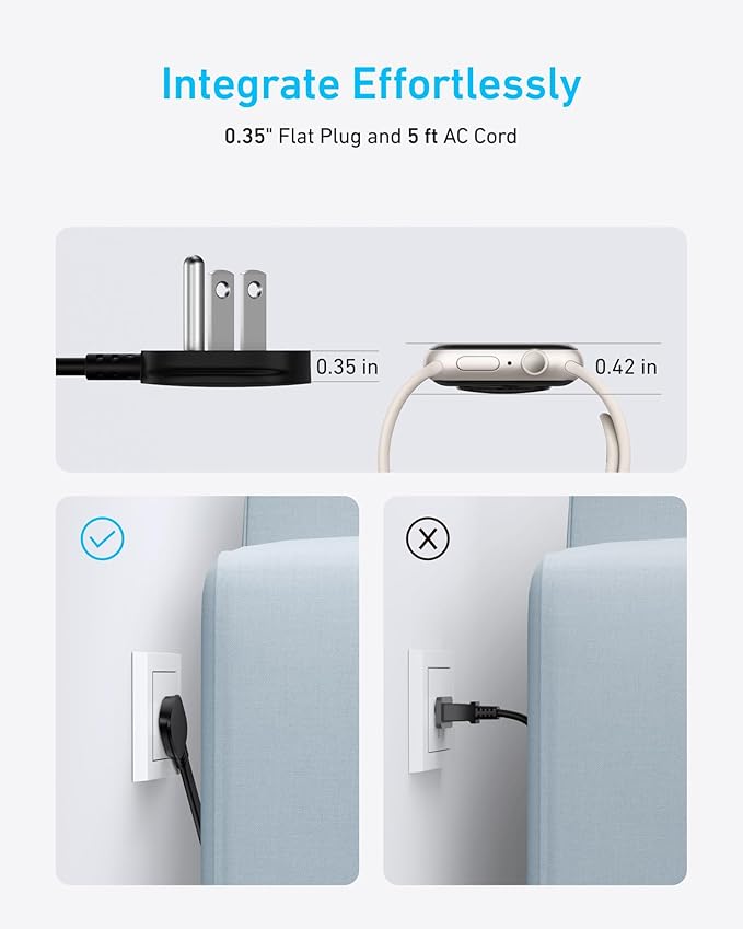 Anker Travel Power Strip, Anker Nano 67W Max 6-in-1 USB C Charger, 2 AC, 2 USB A and 2 USB C, 5ft Thin Undetachable Flat Plug Extension Cord with Multiple Outlets, Travel Essentials, Cruise Essentials