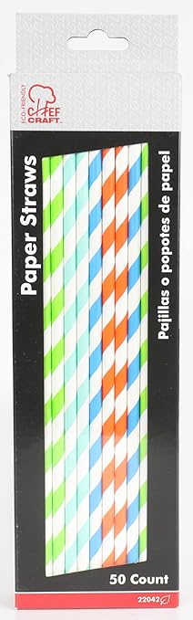Chef Craft Eco Paper Straws, 10 inches in Length 50 Piece Set, Spiral