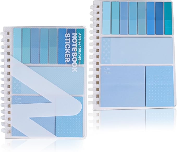 2 Pack Multi-Functional Sticky Note Set with Bible Tabs 440 Transparent Post it Notes 120 Page Notebook for Bible Study Office Supplies (Blue)