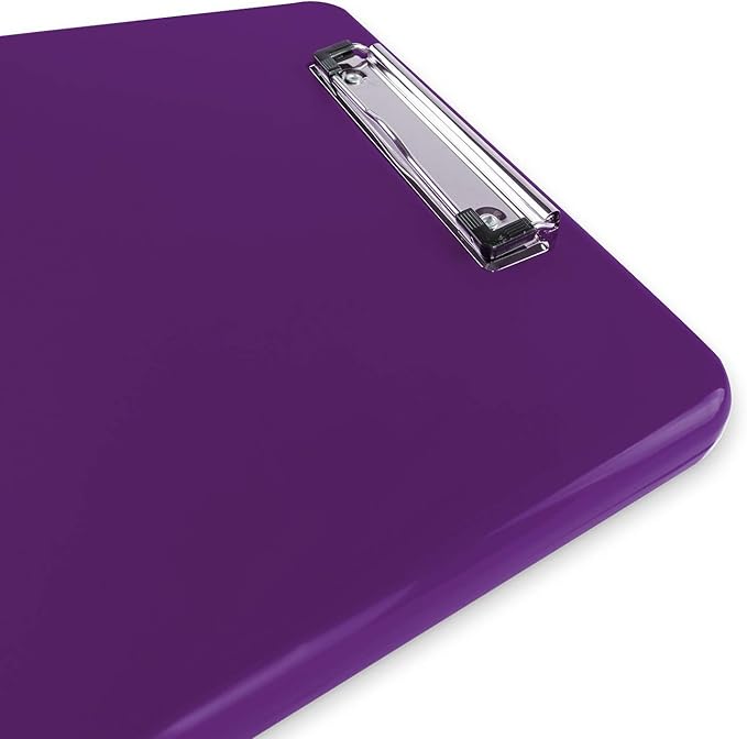 Clipboard with Storage Slim Folding for Nursing, Teachers, Coaches & Office, Plastic Heavy Duty with Pen Holder (9.5” x 13.5”) (Purple)
