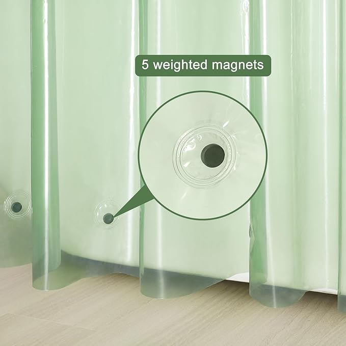 UFRIDAY Sage Green Clear Shower Curtain Liner, 72 x 78 inches, Long Plastic Bathroom Shower Curtain with Rustproof Metal Grommets and 5 Weighted Magnets