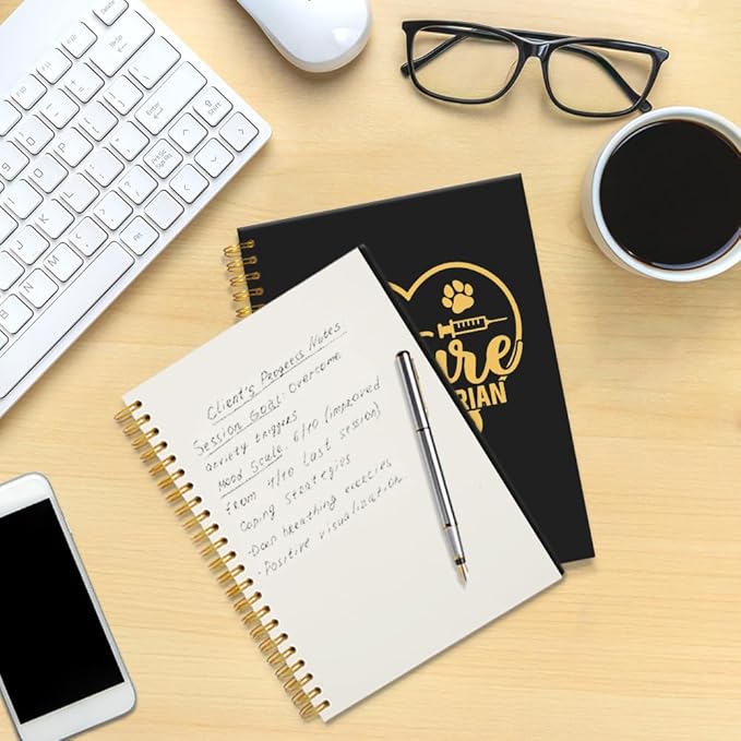 Future Veterinarian Black Golden Spiral Blank Notebook, Funny Paw Silhouettes Journal Gifts for Future Veterinary Nurse Vet Assistant Animal Lover, Grad Gifts for Veterinary Tech Student