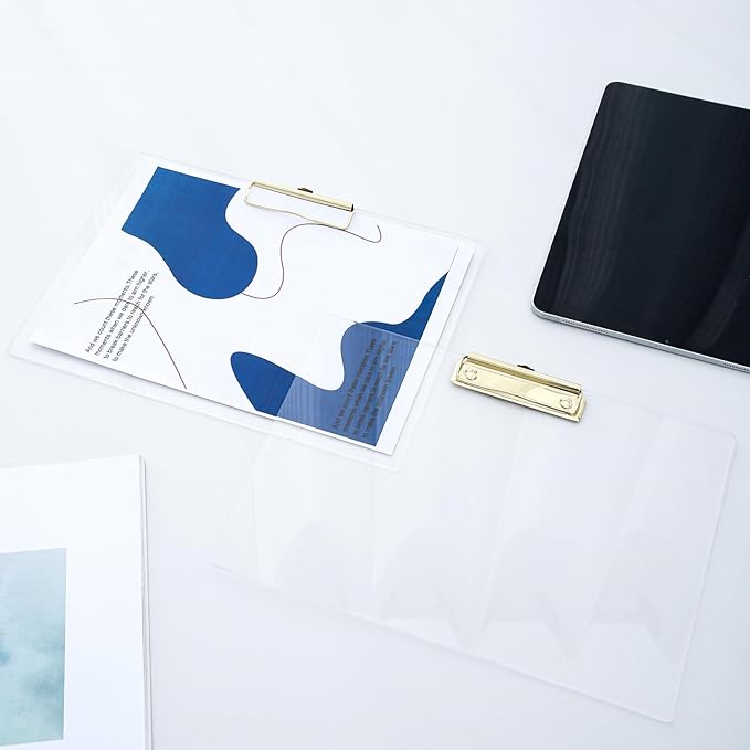 JIARI 2 Pack Clear Acrylic Office Clipboard A4 Letter Size 9.06" x 12.6" (Gold Horizontal)