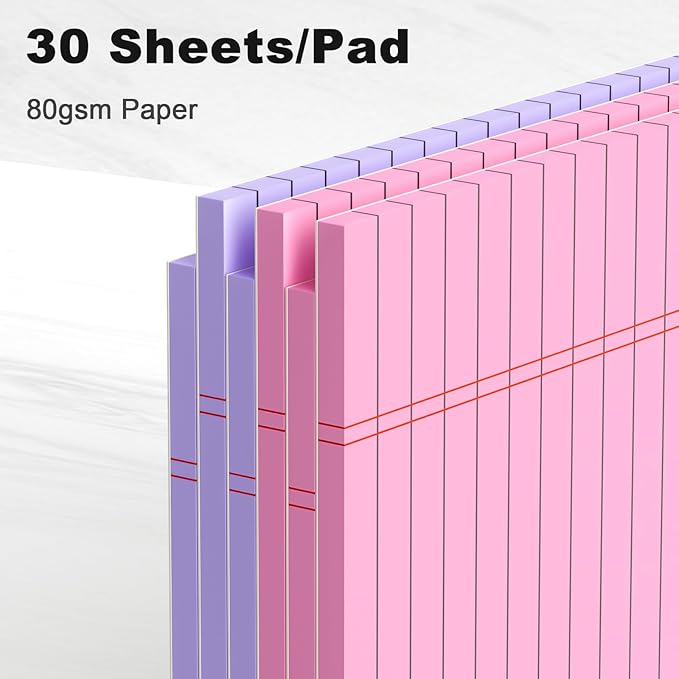 Pink Purple Legal Pads 8.5 x 11 Wide Ruled, Note Pads 30 Sheets/Pad, 20lb Colored Notepad Paper, Perforated Notepad with Sturdy Back