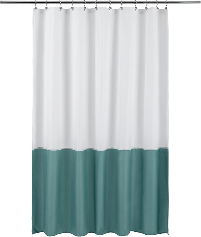 ALYVIA SPRING Waterproof Fabric Shower Curtain Liner - Soft & Light-Weight Cloth Shower Liner, 3 Bottom Magnets, Hotel Quality & Machine Washable - Standard Size 72x72, White and Teal