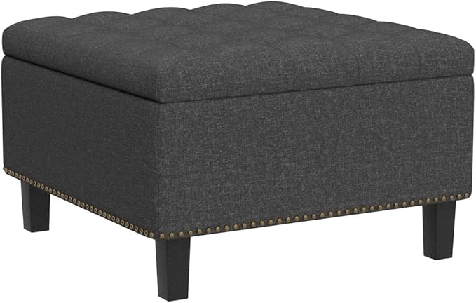 Yaheetech 28-inch Entryway Ottoman Bench with Storage, Multipurpose Foot Rest Sofa Stool in Dark Grey, 2 PCS