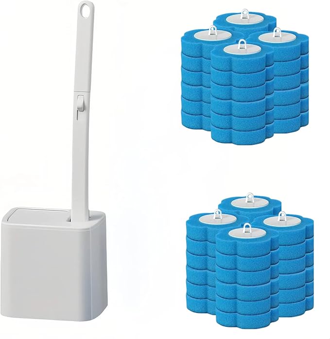 Disposable Toilet Brush,Toilet Bowl Cleaner,Toilet Cleaning Supplies,Toilet Bowl Brush,Automatic lid-Opening and Closing Toilet Brush with Holder, 48 Refills for Cleaning and Bathroom Maintenance