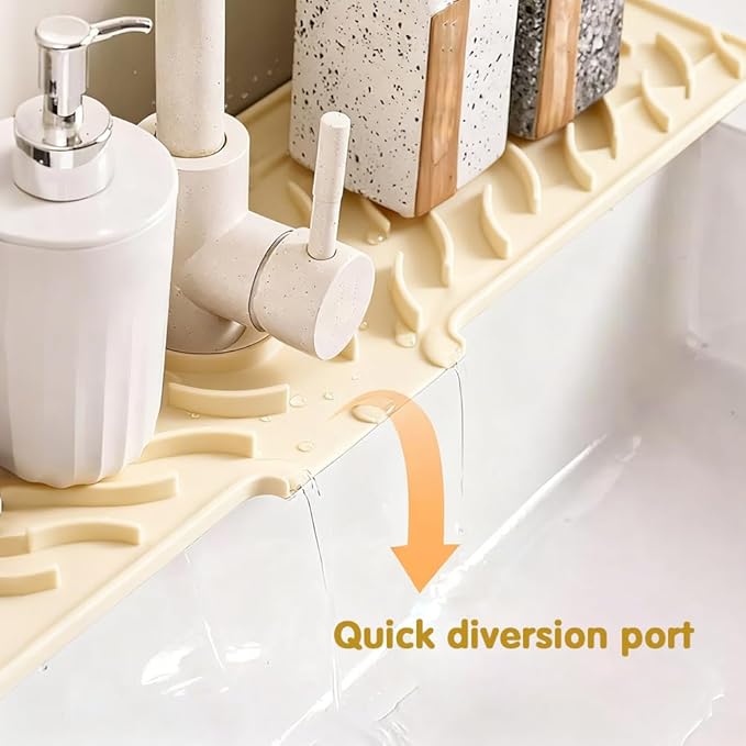 24" x 5.9" Silicone Faucet Mat for Kitchen Sink – Quick‑Drying Stone Splash Guard & Drip Tray, 0.67" Thick, Beige