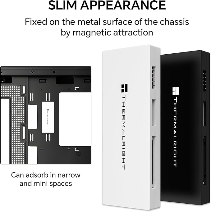 Thermalright Interal USB 2.0 Hub X5, SATA Powered, Magnetic Mount, 9-Pin USB Expansion for PC Motherboard (White)