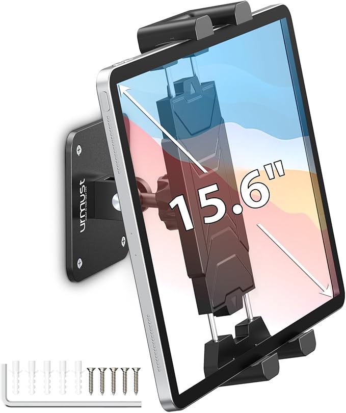 Urmust Universal Tablet Wall Mount Holder, 360° Adjustable, for 4.7-15.6" Devices, iPad, Galaxy Tab,Sturdy Aluminum Wall Phone Holder, ipad Wall Mount for Home, Office & Public Spaces