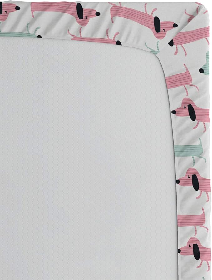 Ambesonne Dachshund 2 Pack Fitted Sheet, Funny Sausage Dogs, Bed Cover All-Round Elastic Deep Pockets 2 Pieces, Package Contains 2 Queen Size Fitted Sheets, Seafoam Pink