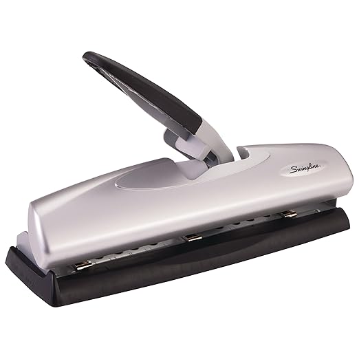 Swingline 3 Hole Punch, 20 Sheet Capacity Three Hole Puncher 3 Ring, Adjustable 2-7 Hole Paper Punch, LightTouch Low Effort, Black & Silver (74030)