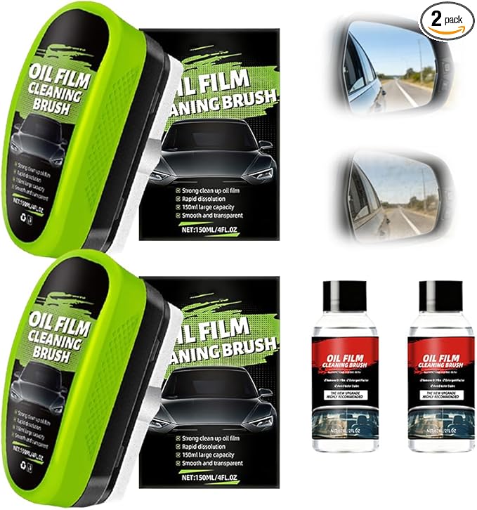 Automotive Oil Film Cleaning Brush,Glass Cleaner, Car Windshield Cleaner, 150ml Automotive Oil Film Cleaning Brush - Preserve Clarity, Immediately See the Effects (2PCS)