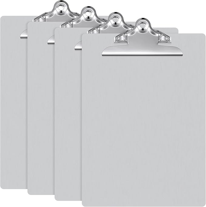 Mimorou 4 Pcs Metal Clipboard Heavy Duty Aluminum Clipboards 12 x 9 Inch Metal Clip Board with Low Profile Clip A4 Letter Size Document Holder for Office School Medical Jobsite Laboratory
