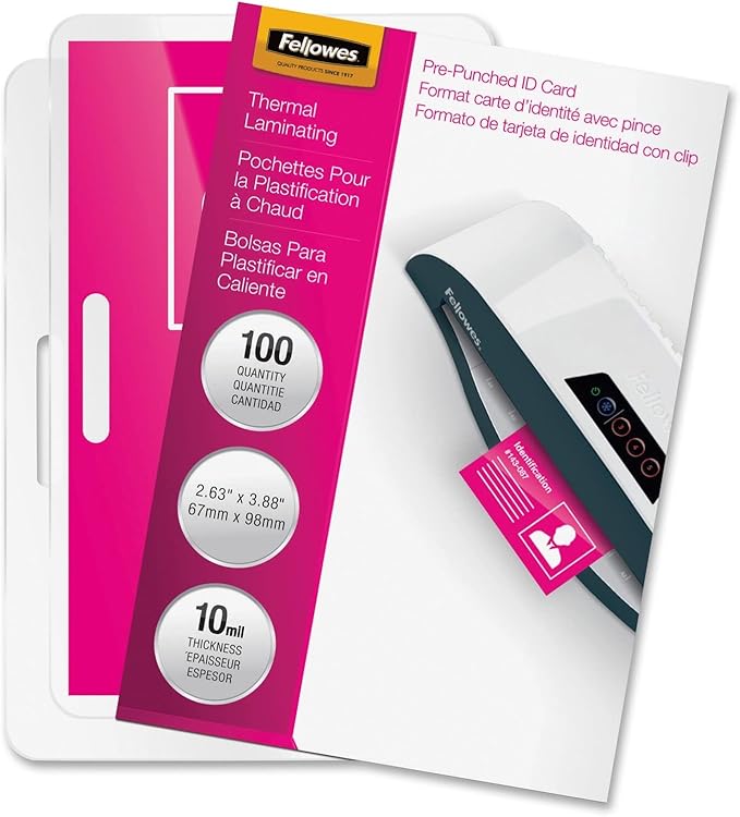 Fellowes, Hot Laminating Pouches, 10 Mil, ID Card, 100 per Pack (52051)