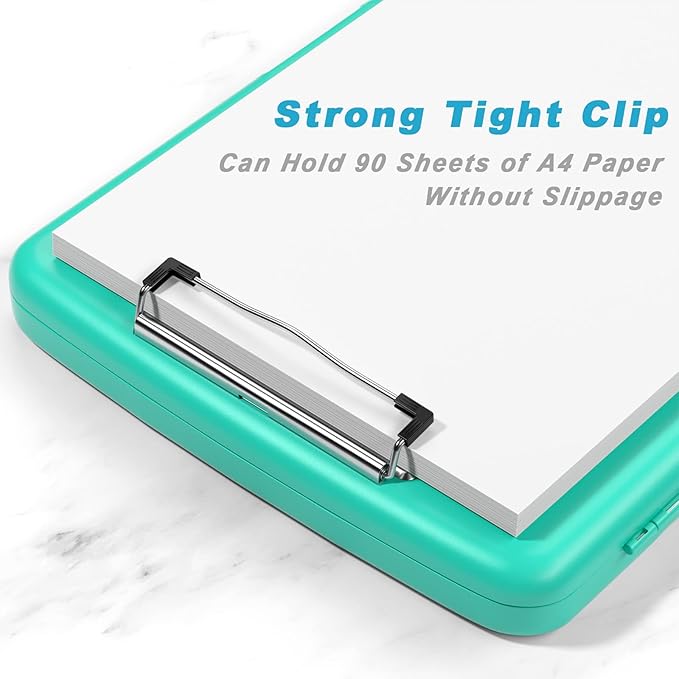 Rimilak Plastic Clipboard with Storage, 8.5 x 11 High Capacity Folio Nursing Case with Pen Holder, Size 14.2 x 9.6 x 1.2″ Folder Side-Opening for Classroom, Teacher, Student, Smooth Writing, Green