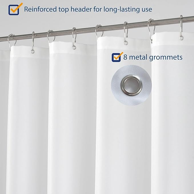 N&Y HOME RV Shower Curtain Liner Fabric 47 x 64 inches, Hotel Quality, Washable, Water Repellent, White Bathroom Curtains with Grommets, 47x64