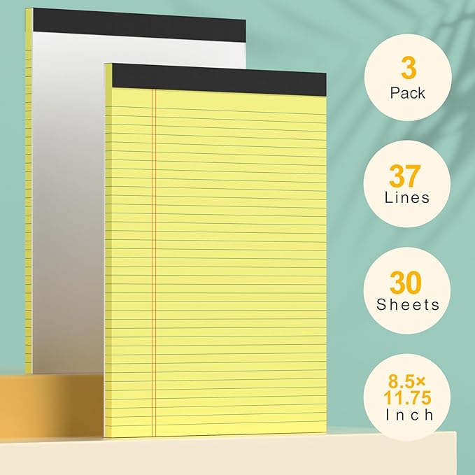 Yellow Legal Pads 8.5 x 11 College Ruled - 20 Pack Yellow Paper Tablets 8 1/2 x 11 Note Pads - Perforated Yellow Pads 8.5 x 11 Double-Size Printing Notepad 30 Sheets Each Note Pad for Office School