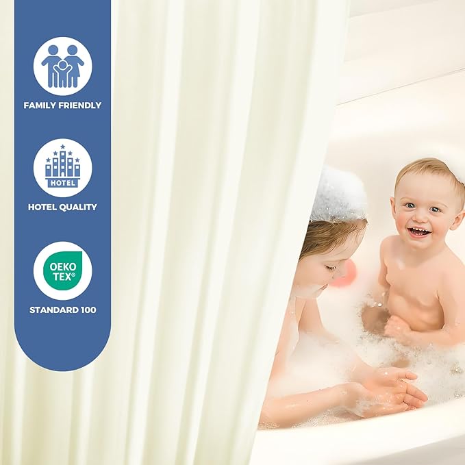 downluxe Waterproof Fabric Shower Curtain Liner, Soft Cloth Shower Liner with 3 Magnets, Machine Washable & Hotel Quality Bathroom Curtain, 70" W x 72" L, Ivory
